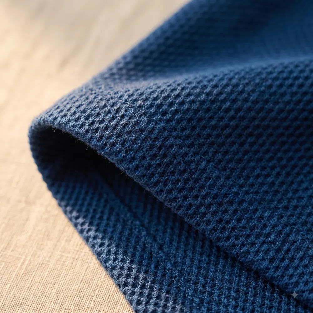 Indigo pique knit with honeycomb texture