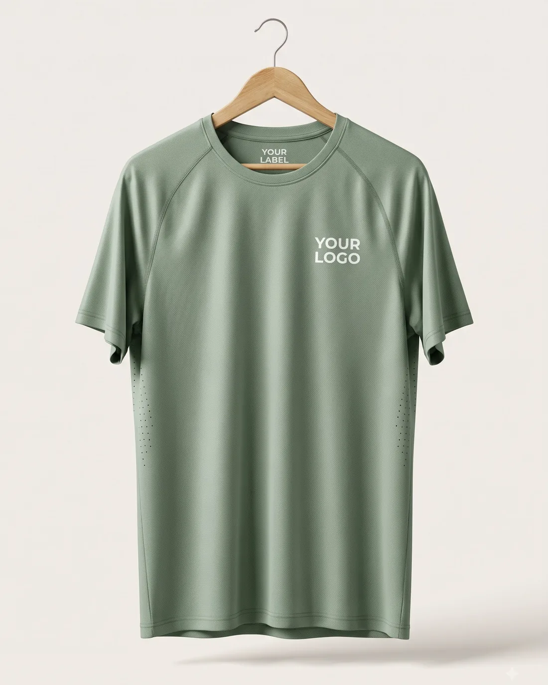 Sage dri-fit athletic t-shirt with logo placeholder